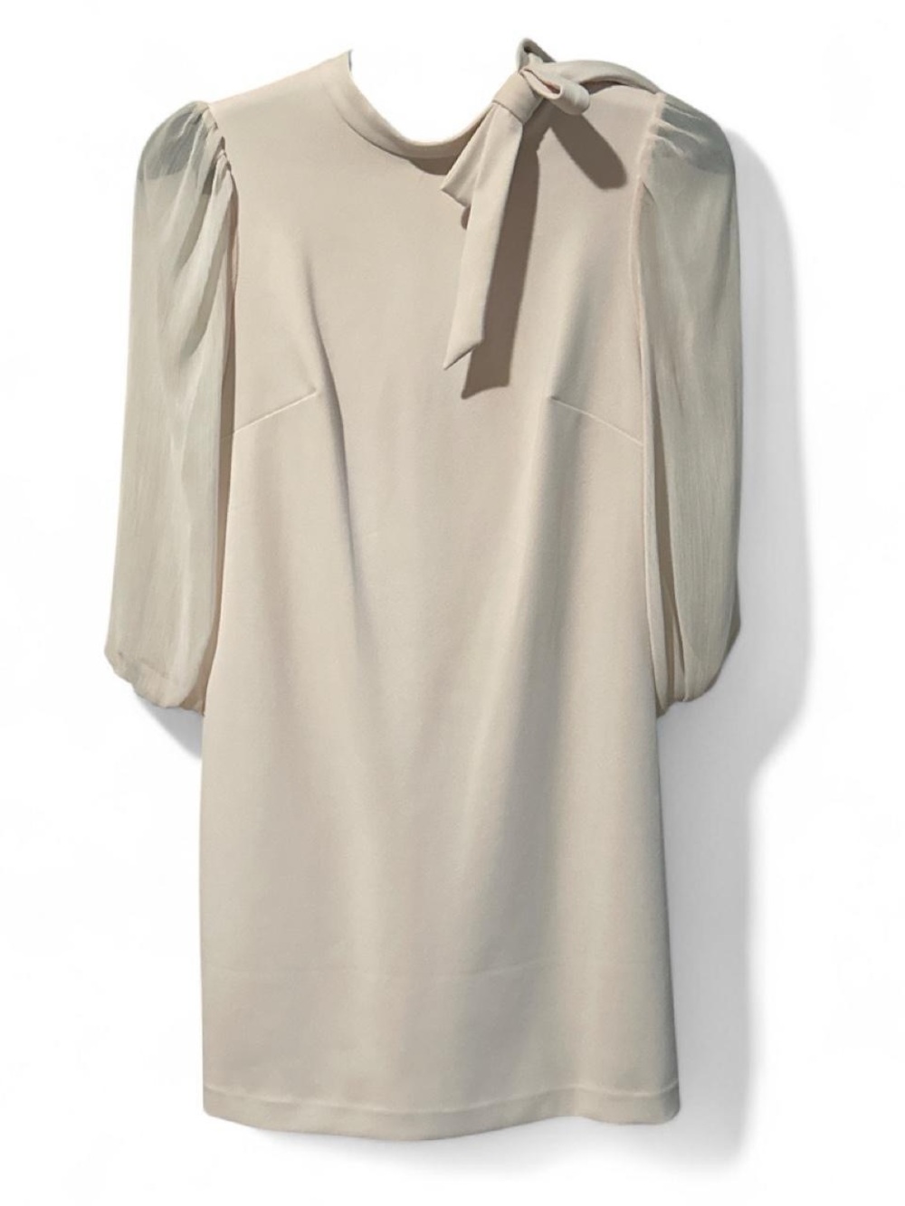 Chiffon Sleeve Bow-Accent Mini Dress - Cream